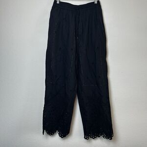 Zara Women’s Pants XS Black Eyelet Embroidered Boho Beach Vacation Cropped